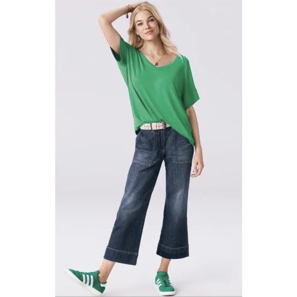CAbi Wide Leg Crop Dark Wash Denim Size 6